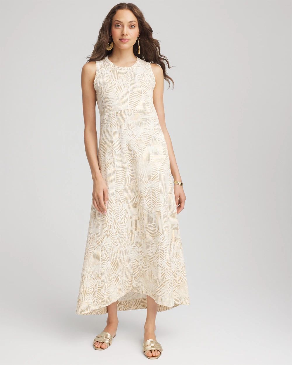 ★CERRIC★WAVE LONG SLEEVELESS DRESS★1571★White★韓国★ Printed Sleeveless Midi Tank Dress | Chico's